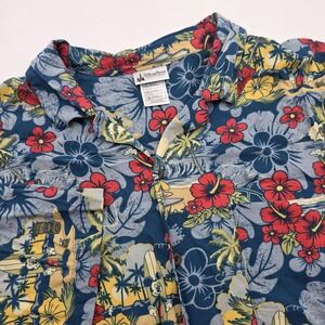 Disney Parks Mickey Aloha Shirt Mens 3XL Blue Hawaiian Rayon‎ Button Front Camp